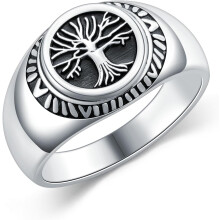 Livets tre-ring i sterlingsølv, rund signetring, bikerring for menn og kvinner, amulettsmykker, gaver