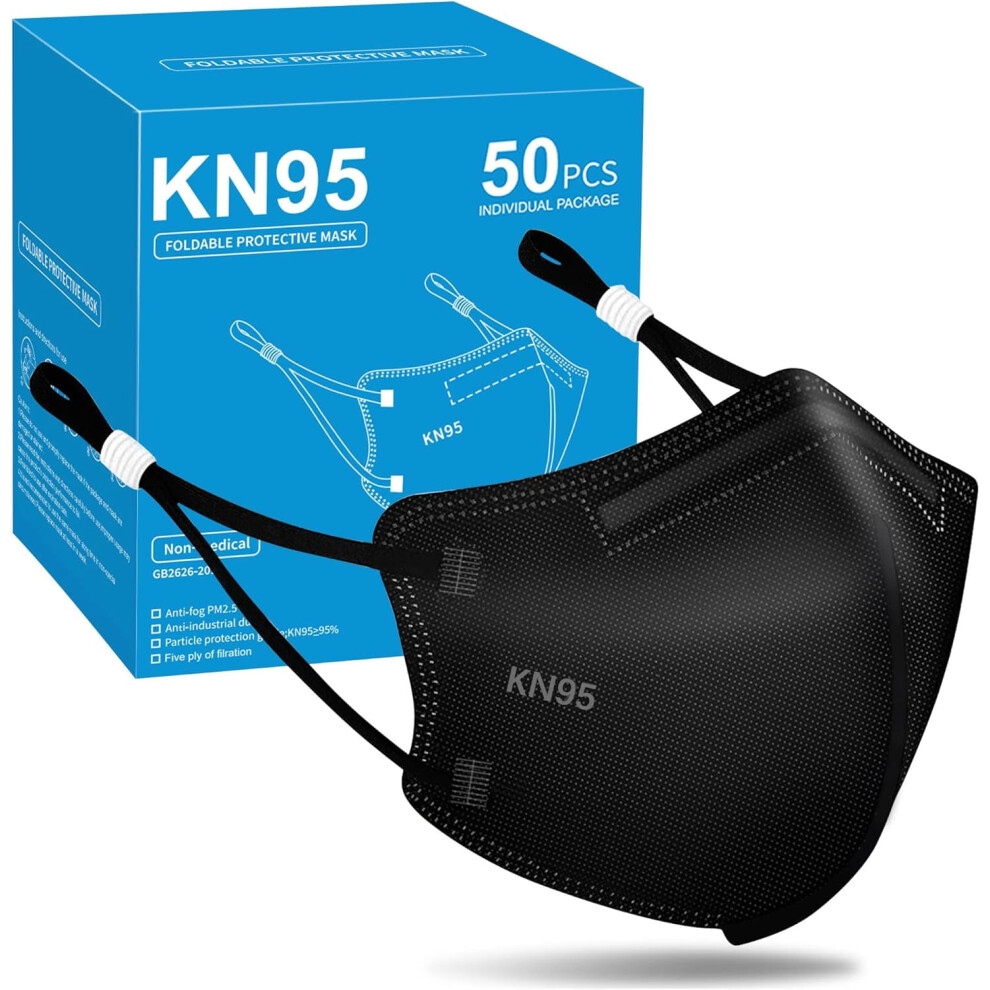 Kn95 Face Masks 50 Pack 5-Ply Breathable Filter Disposable Face Masks Black 9028731990859