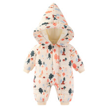 Macacão de inverno para bebê menina, macacão infantil acolchoado e grosso com capuz, zíper frontal e amarração nos tornozelos, peça única