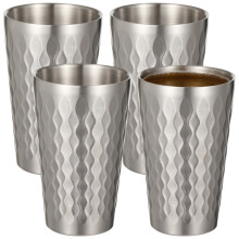 Stainless Steel Double Wall Cups Korean Hammered 4 Pcs