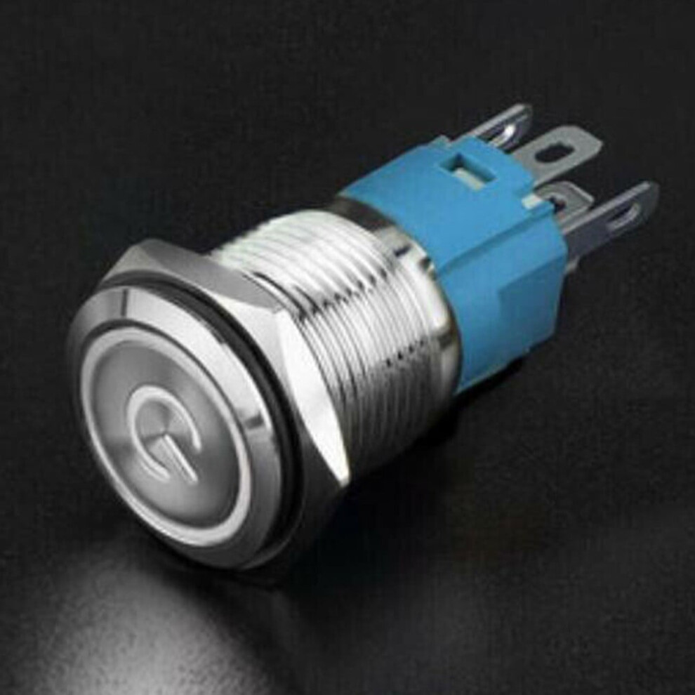 16Mm 12V Led On Off Push Button Power Switch Latching & Wire Socket Harness Tool Silver 9028731587356