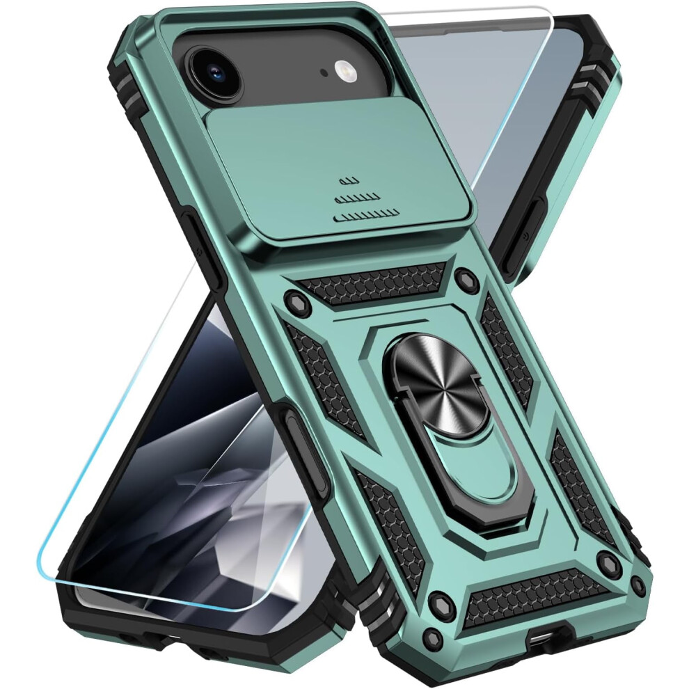 Compatible With Iphone 17 Air Case: Hd Screen Protector, Slide Camera Cover, Rotated Ring Kickstand, Military-Grade 9365509202654