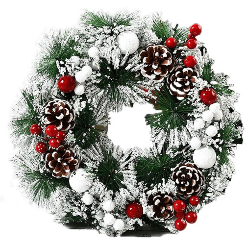 Artificial Christmas Wreath Silver Bristles Pine Cones