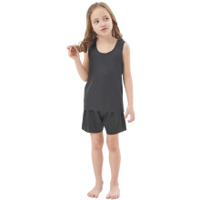 Zweiteiliges ärmelloses Tanktop- und Shorts-Set für Mädchen – Leichter Seidensatin, Sommer-Hauskleidung für Kinder von 5–14 Jahren