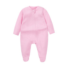 Baby Drenge Piger Fuld Lynlås Romper Blød Langærmet Fodjumper Småbørn Forår Efterår Ensfarvet Rund Hals Hyggelig Heldragt
