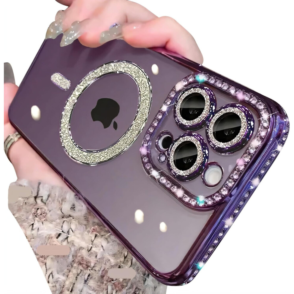 Magnetic Glitter Diamond Case For Iphone 13 [Compatible With Magsafe] Â Sparkle Rhinestone Lens Protector, Crystal Clear Slim Shockproof Cover 9028731051222