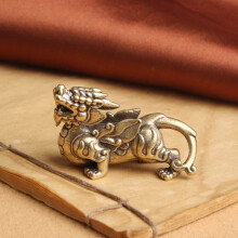 1.9" Curio Chinese Bronze Kylin Chi-lin Qilin Pixiu Pi Xiu Beast Statue Decor