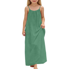 Summer Dresses Girls Sleeveless Backless Casual Dress Loose Fit Scoop Neck Maxi Dress Beach Vacation Clothes For Kids 7-13 Years Stylish Dresses