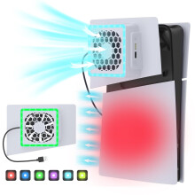 PS5 Slim Cooling Fan with Plate Cover, RGB LED & 2-Port USB Hub – Compatible with PS5 Slim Digital/Disc