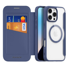 MagSafe Leather Wallet Case with RFID Blocking and Magnetic Closure Transparent Back for iPhone 16 Pro Max