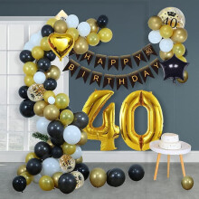 SPECOOL 40th Birthday Decorations Kit – Black Gold & White Banner, Balloons, Pompoms – Compatible with Men & Women