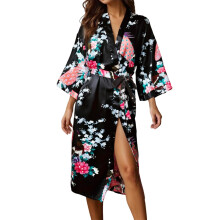 Damekåpe med trykk, lang badekåpe, lett badekåpe og loungewear