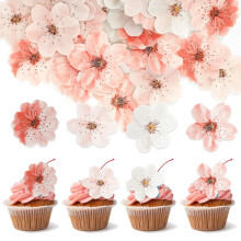 50 pezzi di decorazioni floreali commestibili per torte, decorazioni commestibili a forma di doppio fiore di ciliegio, decorazioni floreali in carta