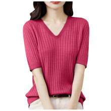 Kortærmet sweater til kvinder V-hals Letvægts pullovere Løse, elegante, moderigtige forårstrøjer Rød, XL