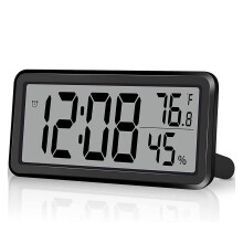 Digital,Desk Clock,Battery Operated LCD Electronic Clock for Bedroom Kitchen Office - Black