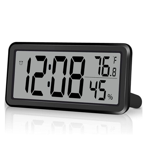 Digital,Desk Clock,Battery Operated LCD Electronic Clock for Bedroom Kitchen Office - Black
