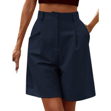 Dame marineblå Palazzo shorts, elastisk talje, vide ben, knælange, lommer, behagelige loungebukser, XL – kompatibel med sommerens fritidstøj