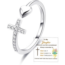 S925 Sterling Silver Cross Ring for Women, Adjustable Christian Thumb Ring with Cubic Zirconia & Inspirational Card, Compatible with Daily Wear