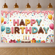 Colorful Letter Banner with Frosting Design – Birthday Balloon Decor, Gift Box Elements, Party Backdrop for Kids Indoor Celebration