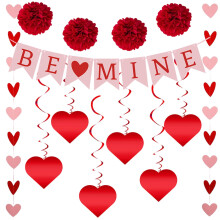 Hanging Heart Banner Valentines Day Garland Romantic Paper Oranment for Home Doorway, Classroom, Wedding Party, Photo Backdrop Decor