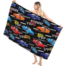 Grappige rode en blauwe raceauto strandhanddoek voor kinderen – sneldrogend, zandbestendig, zacht, 76 x 152 cm, passend bij sportthema's voor