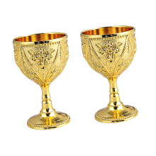 2Pcs Elegant Embossed Metal Wine Drinking Cup Rose Flower-Gold
