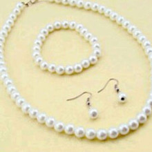 Elegant Women Faux Pearl Beads Necklace Bracelet Hook Earrings Party Jewelry Set for Wedding