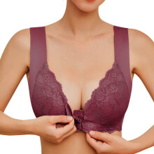Lingerie Womens No Steel Ring French Womens Front Close Bra T Back Plus Size Seamless Unlined Bra For Large Bust