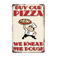 12x8" Pizza Chef Tin Sign – Retro "Knead The Dough" Wall Art, Funny Cartoon Kitchen Decor for Dining Room & Bar