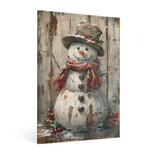 Vintage Snowman Wall Art Canvas Print – Retro Christmas Decor for Living Room, Kitchen, Bedroom, Bathroom – Compatible with Xmas Themes