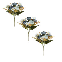 3-Stem Blue Artificial Rose Bouquet (10.6"), Faux Silk Roses with Leaves – DIY Wedding, Valentine’s, Home & Table Decor
