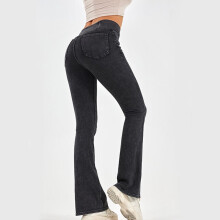 Flare Jeans til Kvinder Strechy Bell Bottom Pull On Jeans Høj Krydstaljede Mavekontrol Bootcut Bukser med Lommer Mørkegrå XXL