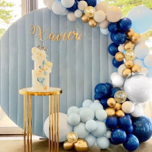 Balloons Arch Garland Kit, 94PCS Blue Gold White Confetti Latex Balloons