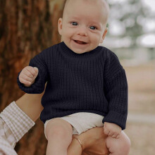 Strik Babytrøje Langærmet Mørkeblå Pullovertrøje Baby Pige Varm Vinter 0-3 Måneder Strøer Piger