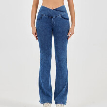 Flare Jeans til kvinder Strechy Bell Bottom Pull On Jeans Højtaljede Bootcut-bukser med mavekontrol og lommer Himmelblå XL