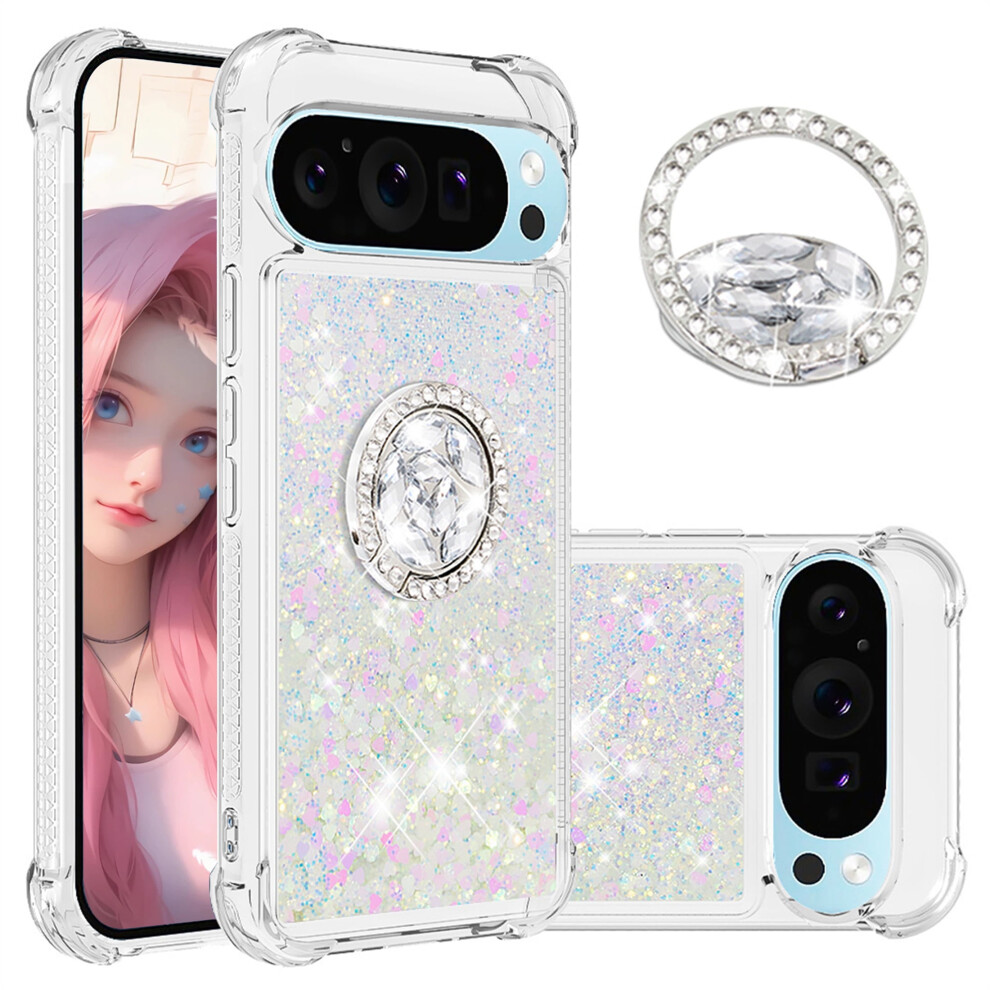 Ccsmall Clear Glitter Case For Google Pixel 9 Pro Xl Â Quicksand Sparkly Cover With Diamond Ring Holder, Compatible With Google Pixel 9 Pro Xl 9028731686578