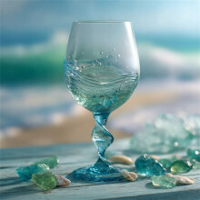 Handcrafted Glass Ocean Wave Wine Glass, 6.3 oz, Stemmed, Beach-Themed – Compatible with Summer Gifts & Parties