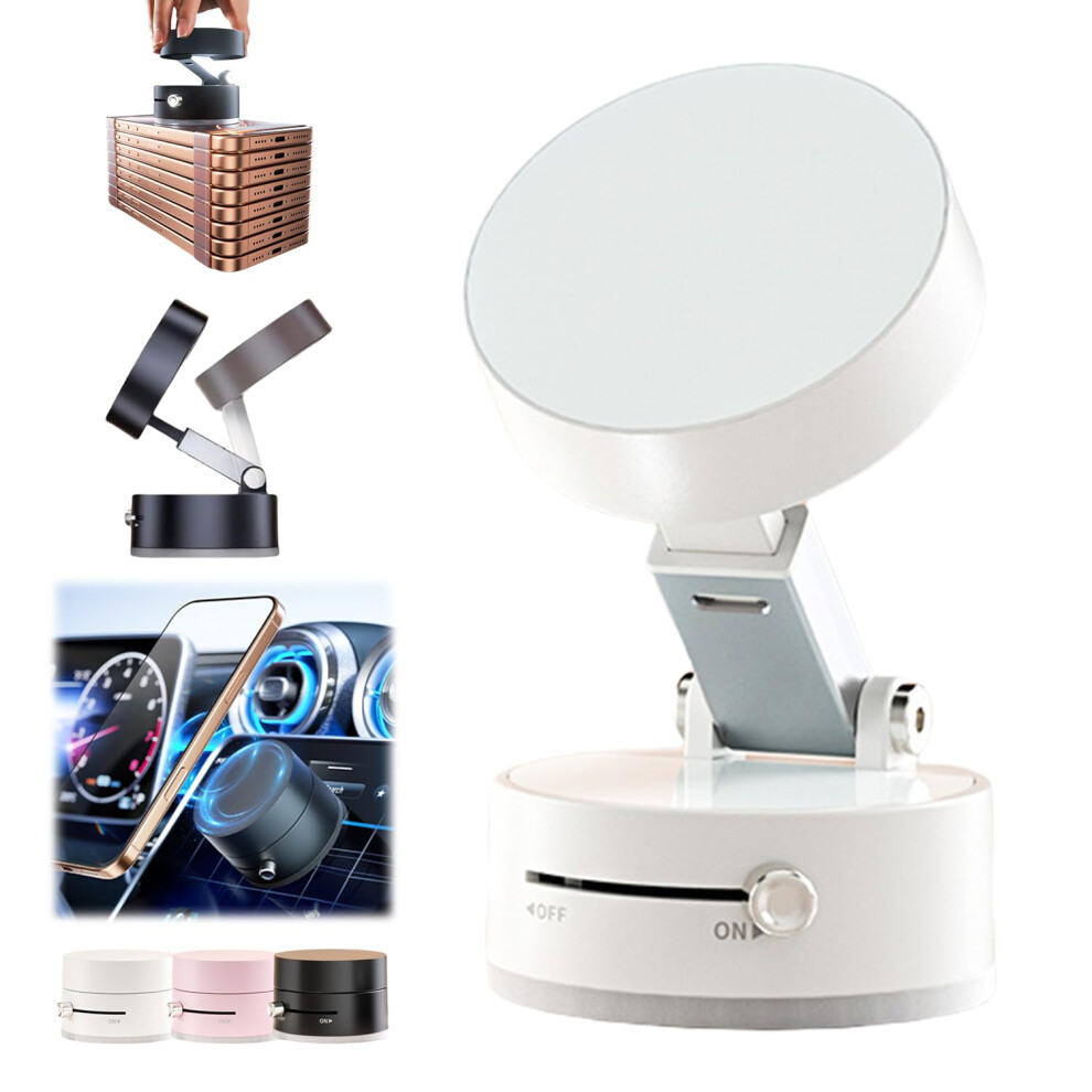 Magnetic Car Phone Mount, 360 Rotatable Vacuum Suction Holder, Universal Onehand Release Design White 9771547569244