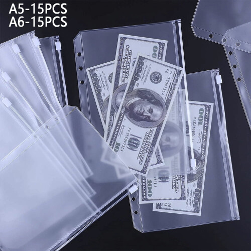 Translucent PVC Zipper Binders A5/A6 Assorted Colors 15 Pack