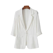 Damenblazer aus Baumwoll-Leinen-Mischgewebe, lässige Bürojacke im britischen Stil, Blau – passend zu Frühlings-/Sommeroutfits