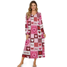 Cute Pink Heart Patchwork Nightgown for Women – Soft, Lightweight, Long Sleeve Sleepshirt & Loungewear, 3XL, Valentine’s Day – Compatible with