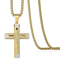 Collana da uomo con croce argento/oro 316 in acciaio inossidabile, ciondolo a forma di crocifisso di Gesù, collana da uomo con catena Rolo per 20",