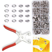 100-Set Grommet Tool Kit with Pearl Metal Snap Buttons (9.5mm, 400 pcs), Snap Plier & Button Maker for Fabric, Sewing, DIY – Compatible with
