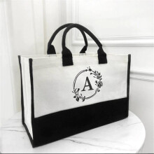 Dameshandtas van canvas, katoenen canvas tas met letterprint, strandtas, modieuze Europese en Amerikaanse handtas, canvas boodschappentas
