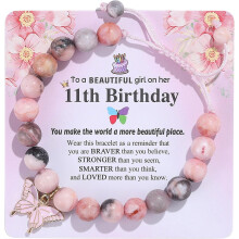 Pink Zebra Stone Butterfly Bracelet Gift for Girls 6-13, Birthday Jewelry for Daughter, Granddaughter or Niece
