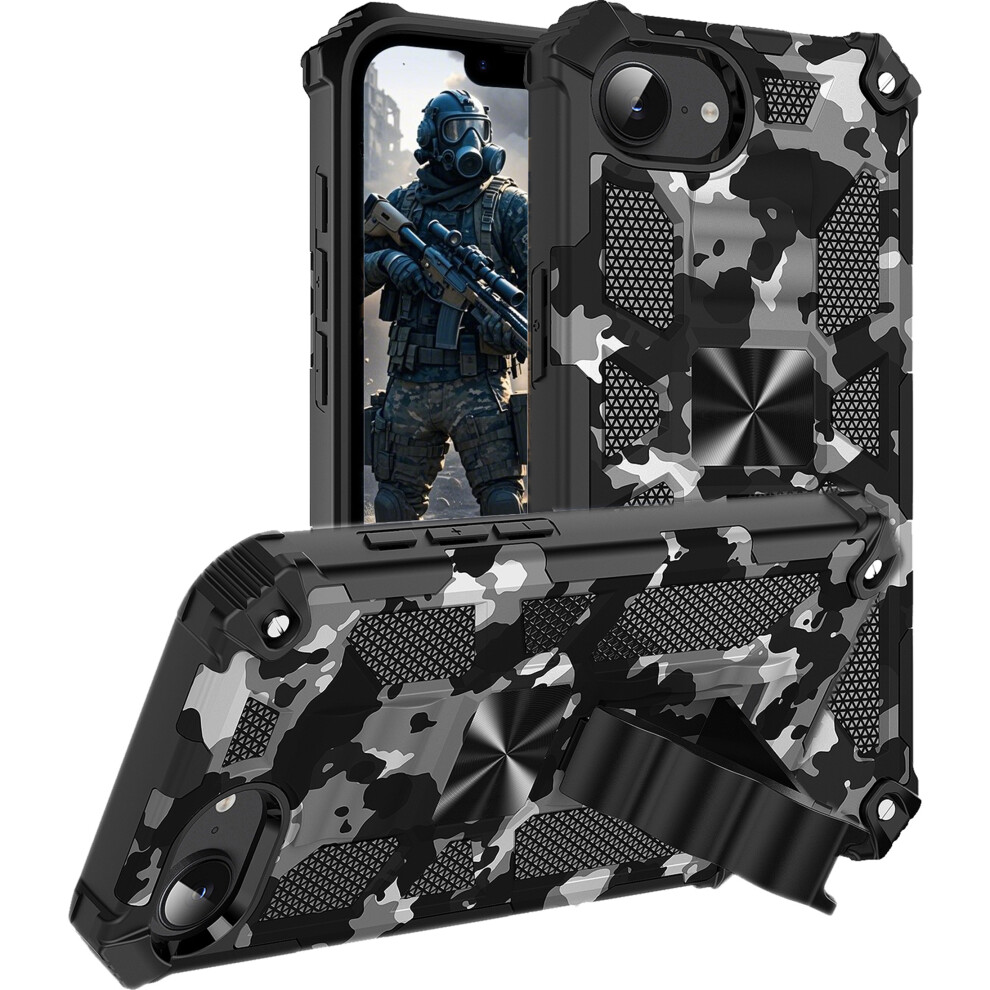 Camouflage Case With Kickstand For Iphone 16E Â Military-Grade Shockproof, Built-In Stand, Camo Black 9028731690544
