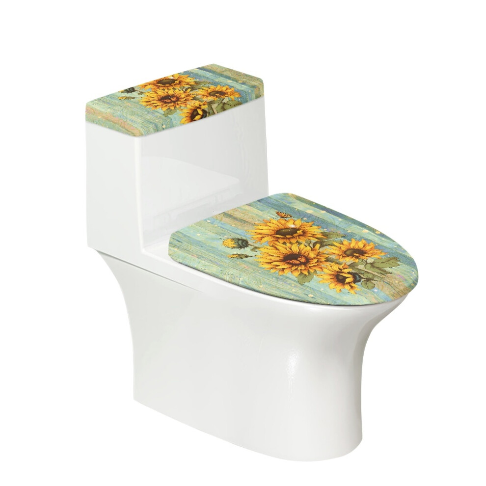 Wood Sunflower Toilet Lid & Tank Cover Set Â 2-Piece Soft, Dustproof, Comfortable, Compatible With Most Toilets 9028731689838