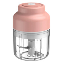 Garlic Chopper New Portable Veggie Chopper Garlic Grinder Masher Rechargeable Wireless Processor For Meat, 3 Blades Electric 300ml Usb (Pink)