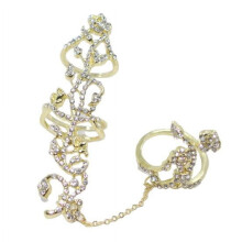 Dubbele vingerringen volledig bezet met strass-steentjes, rozenbloemmotief, schakelketting, sieraden, cadeau