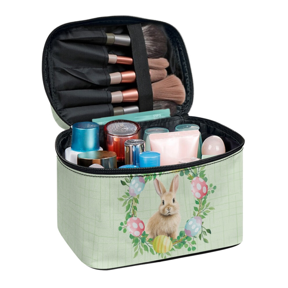 Portable Make Up Toiletry Organizer with Brush Slots Large Make Up Bag Travel Make Up Organizer Beauty Brush Holder Vanity Storage Rabbit Easter Egg